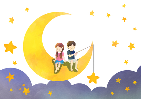 Concept of children's dreams with animals. Imagination and freedom watercolor vector illustration 012の写真素材