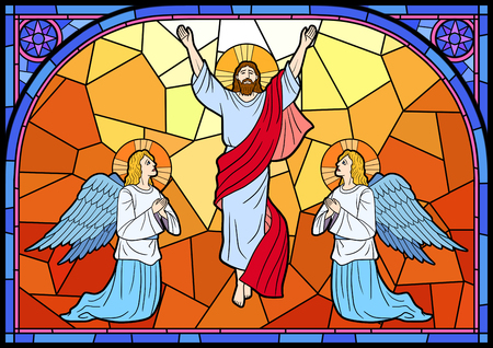Stained glass in a Catholic Church. Religious meanings and scenes of the Christians traditions vector illustration 009の写真素材