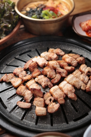 Pork belly on grillの写真素材