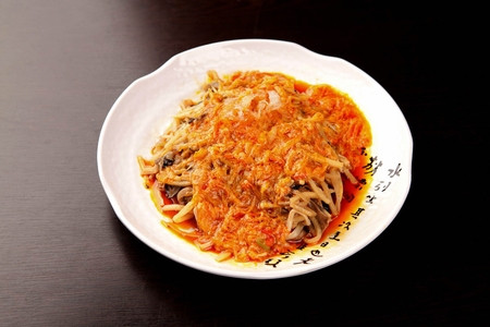 Crab meat shark's fin on white plateの写真素材