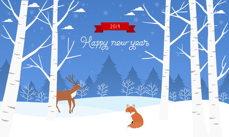 Winter landscape background banners set in flat design style vector illustration.のイラスト素材