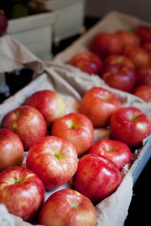 Red apple in fruit box, close-upの写真素材