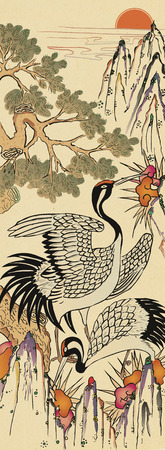 Korean folktales, traditional painting of animals related to Korean traditional myths.の写真素材
