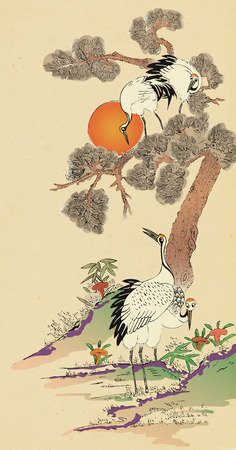 Korean folktales, traditional painting of animals related to Korean traditional myths.の写真素材