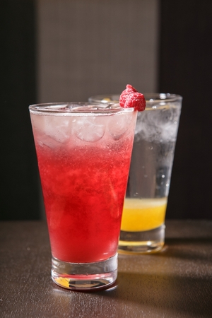 Iced strawberry ade and lemonade in glassの写真素材