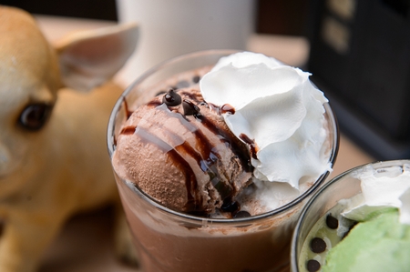 Chocolate frappuccino with ice cream in glassの写真素材