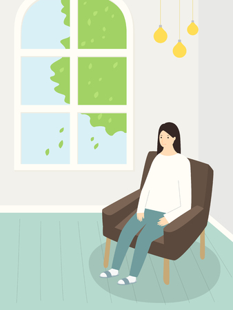 A woman sitting in a chair in the room.のイラスト素材