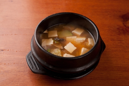 Bean paste stew with tofu, in pot