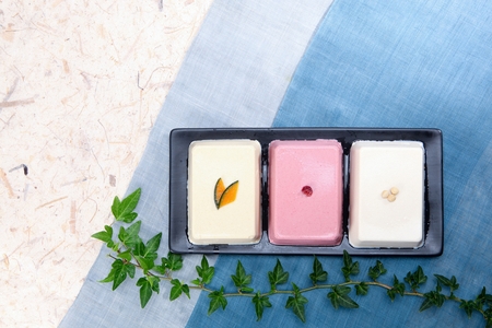 Three color soft tofu served on plate