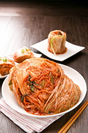 Cabbage Kimchi served on plateの写真素材