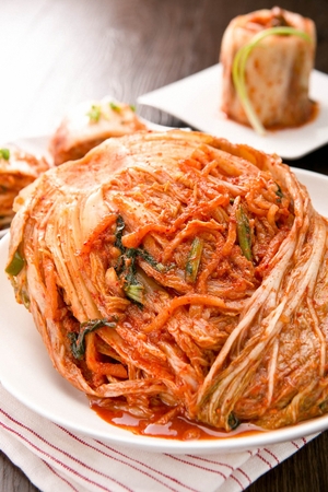 Cabbage Kimchi served on plateの写真素材