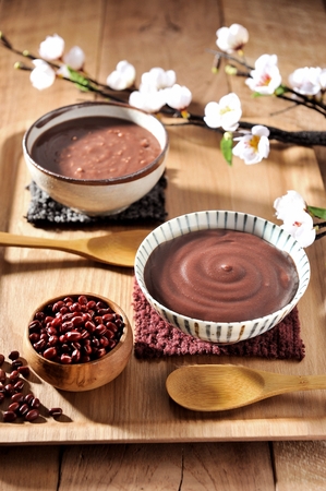 two bowls of Patjuk, red bean porridge