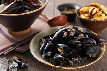 mussel in porcelain bowl