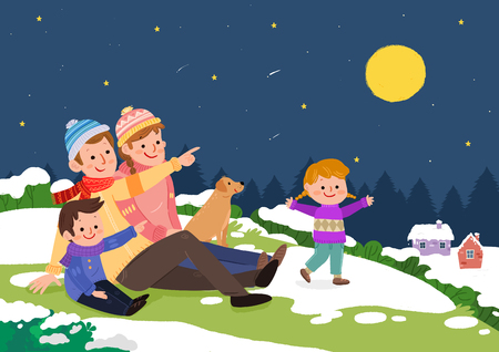 Vector illustration of happy family together in winter time.の写真素材