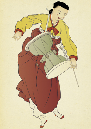 Korean traditional painting collection, genre painting portrays the daily life of Korean people.の写真素材