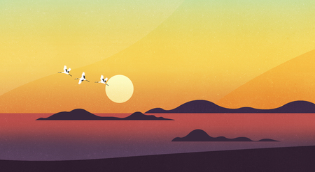 Vector illustration of Natural landscape with Sun rise, beautiful scenery illustration.の写真素材