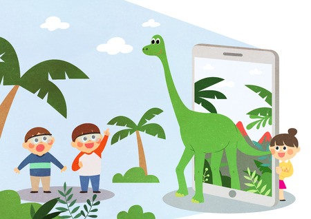 Vector illustration of future children's education with robot, VR and environment.の写真素材