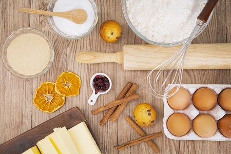 Homemade pastry for Bakery concept, baking in the kitchen and ingredients for bakingの写真素材