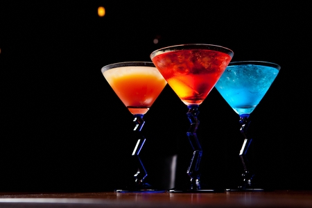 bue Hawaiian cocktail, cosmopolitan cocktail and peachcrush cocktailの写真素材