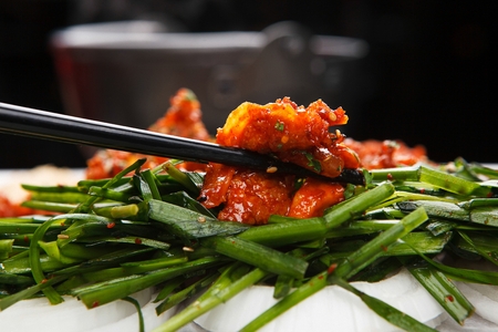 Jeyuk Bokkeum, spicy stir-fried pork with vegetablesの写真素材