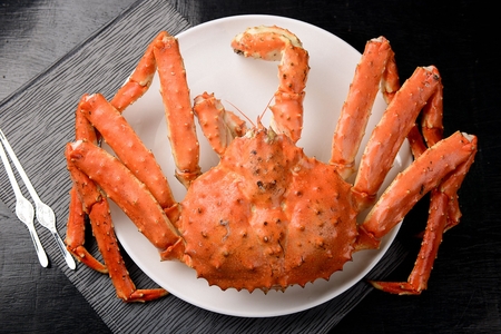 steamed huge king crab on plate