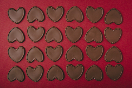 Sweet love, Valentine's day. Heart shaped candy, chocolate, macaroons and rose.の写真素材