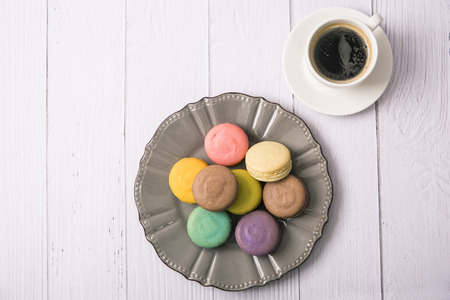 Sweet love, Valentine's day. Heart shaped candy, chocolate, macaroons and rose.の写真素材