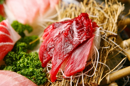 close-up shot of tuna sashimi platter