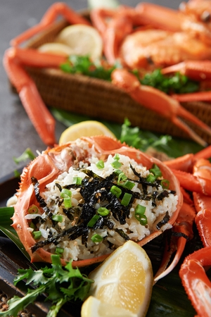 crab shell stir-fried rice with dried seaweedの写真素材