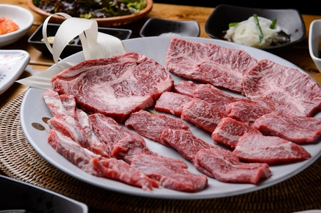 various beef cuts on boardの写真素材