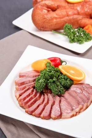 smoked duck on plateの写真素材
