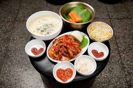 spicy webfoot octopus and side dishの写真素材