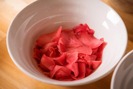 ginger for sushi on small ceramic bowlの写真素材