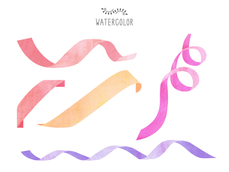Set of watercolor ribbon and banner illustrationの写真素材