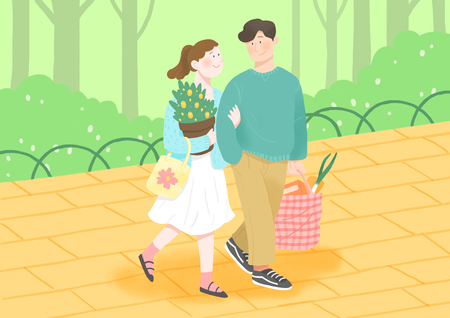 Happiness, having a good time with someone in springの写真素材