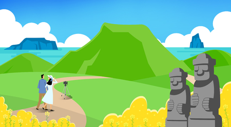 Spring trip concept illustration. a beautiful time when the flowers bloomの写真素材