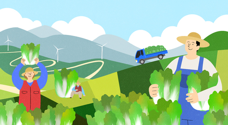 illustration of farmer and fisherman, Spring agricultural products 010の写真素材