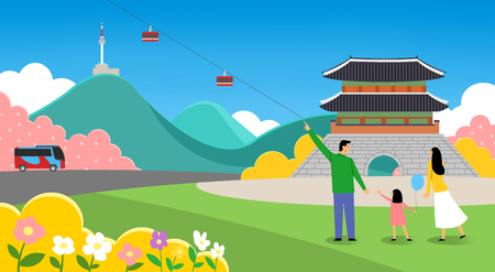 Spring trip concept illustration. a beautiful time when the flowers bloom 003の写真素材