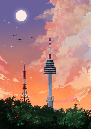 Wonderful moments of tourist attractions watercolor illustration 002の写真素材