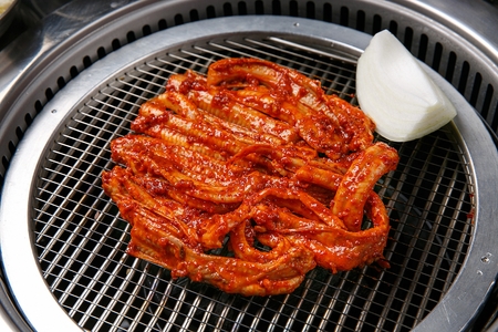 spicy seasoned conger, sea eel being grilledの写真素材