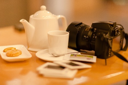 Coffee, cameras and memoriesの写真素材