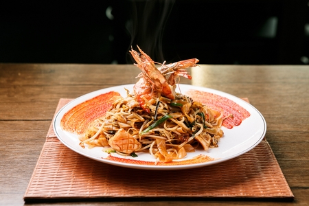stir-fried seafood noodlesの写真素材