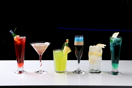 various cocktails such as orange blossom and blue hawaiiの写真素材