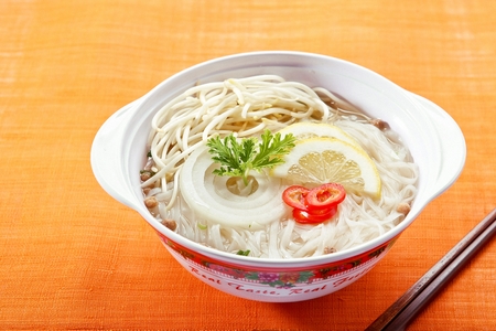 rice noodles soup with various vegetablesの写真素材