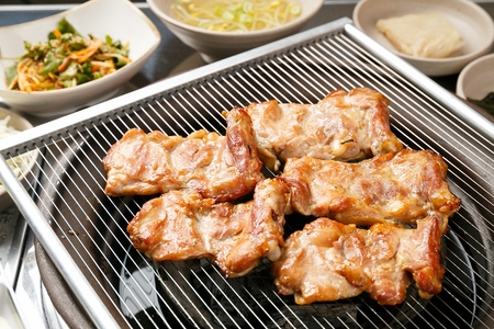 soy marinated stir-fried chicken with vegetablesの写真素材