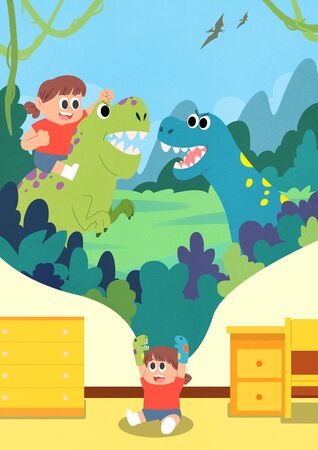 Children's dream cartoon style illustrationの写真素材