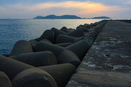 the sunset and the boat in the West Sea, Koreaの写真素材