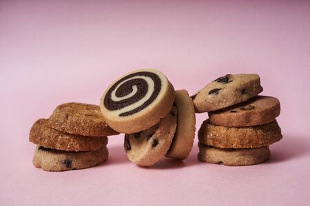 Delicious snack, hand made cookies on colorfulの写真素材