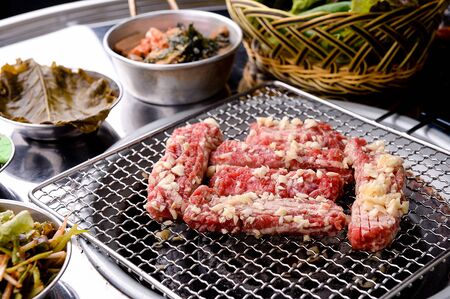 Prime rib on grillの写真素材