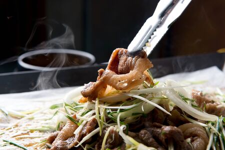 Grilled pork belly on plateの写真素材